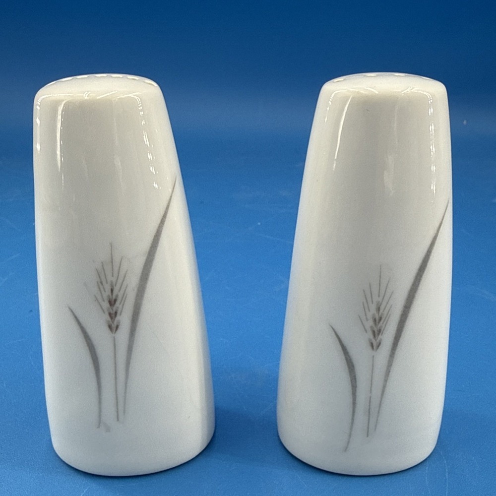 Vintage Platinum Wheat Salt & Pepper Shakers Japan MCM 1960's